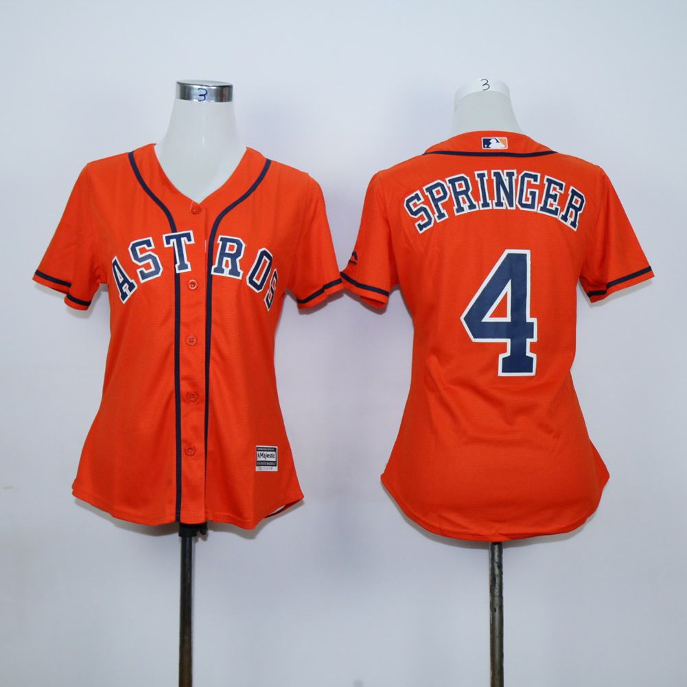 Women Houston Astros 4 Springer Oragne MLB Jerseys